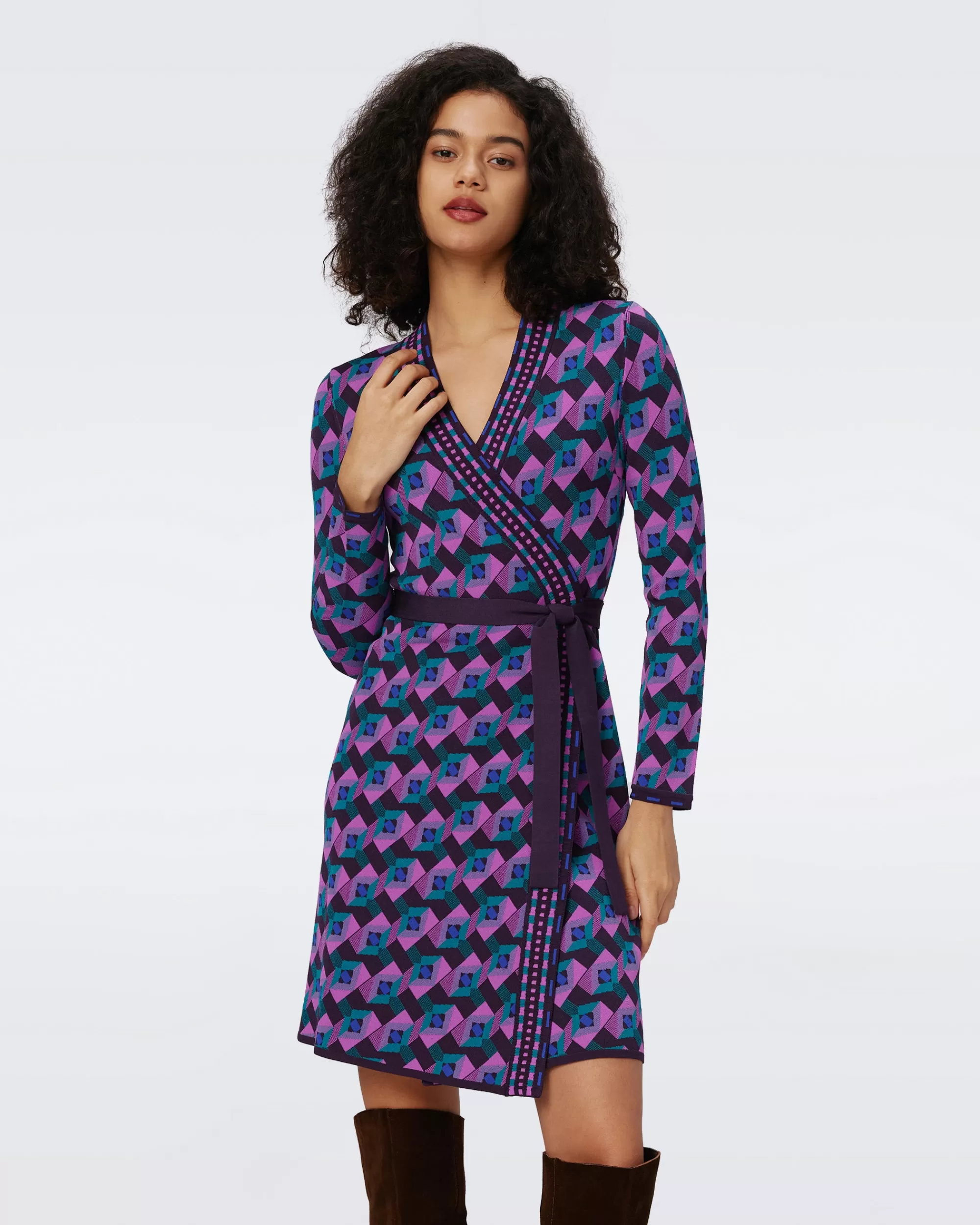 Clearance Edwina Knit Jacquard Wrap Dress Short Dresses | Knit Dresses